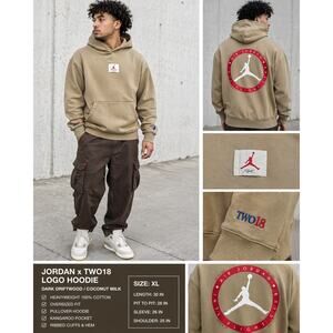 Nike Air Jordan x Two 18 Logo Hoodie XL Dark Driftwood Coconut Milk Flight Club